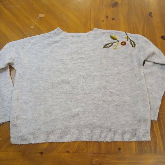 Silverflint Beige Embroidered Floral Boxy Sweater Womens Medium Wool Alpaca - Picture 3 of 8